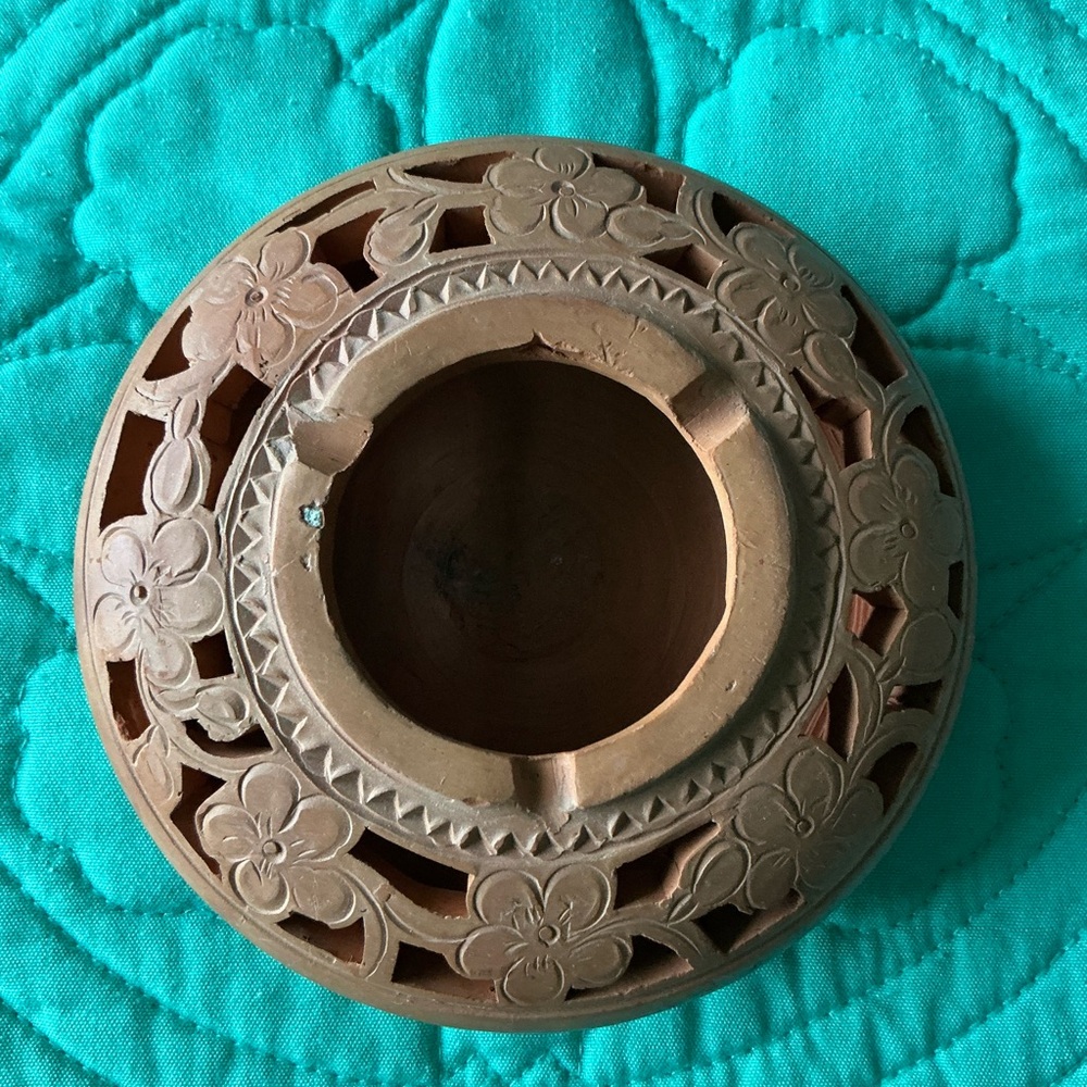 Carved Floral Terracotta Bowl